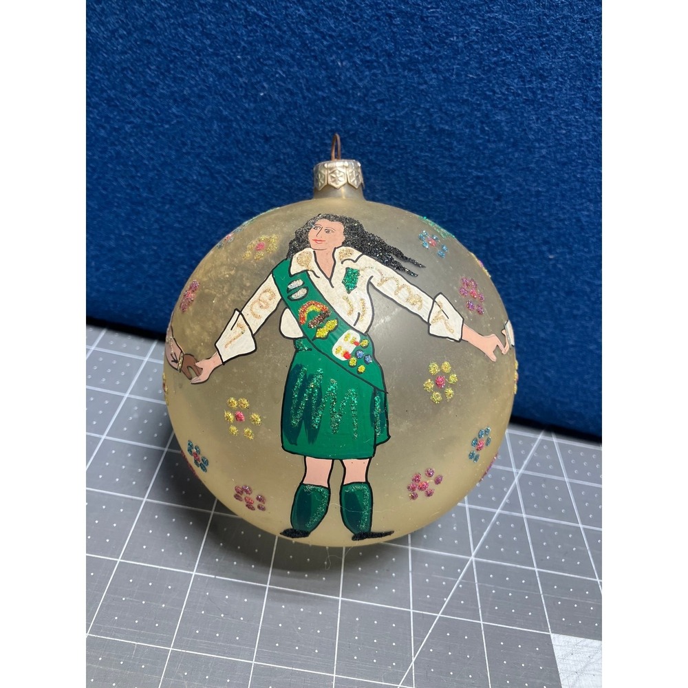 Large 5" Blown Glass Girl Scout Ornament Daisy  Brownie Junior Cadet